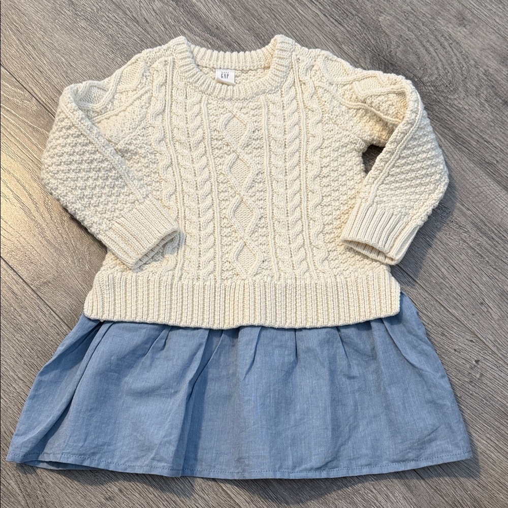 New GAP Cream and Blue Knit Dress sz 2